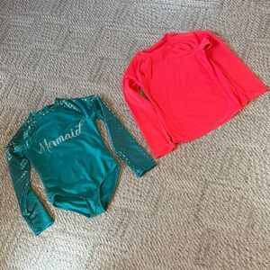Kids Rashguard Set - Mermaid 🧜‍♀️ Green and Bright Coral 🪸